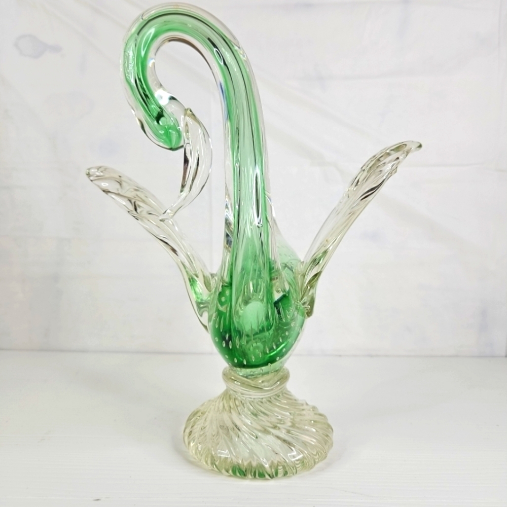 Vintage Murano Art Glass Swan Bird Clear and Green Italy Very Rare Pieces